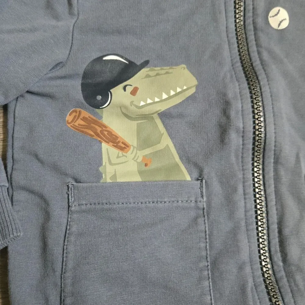 Tommy Bahama Boys 3T Blue Dinosaur Baseball Zip Up Hoodie Jacket Spikes Preowned